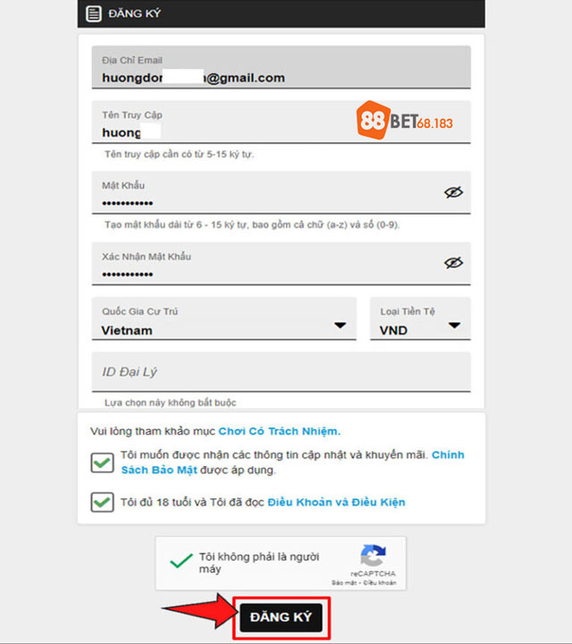 Cách thức đăng ký tài khoản tại 188BET